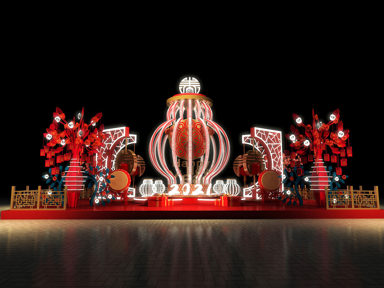 中式新春大型户外美陈设计
